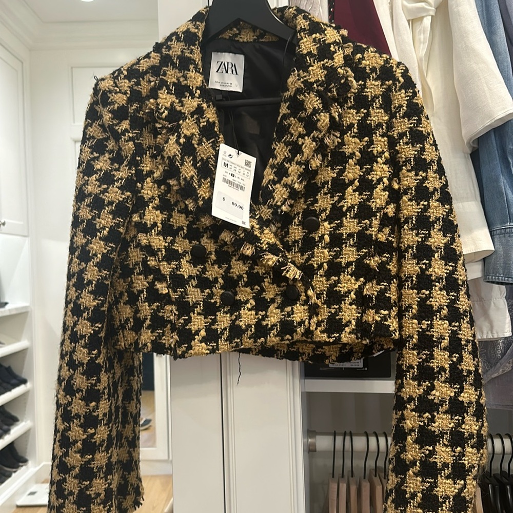 Zara Houndstooth Cropped Blazer NWT
